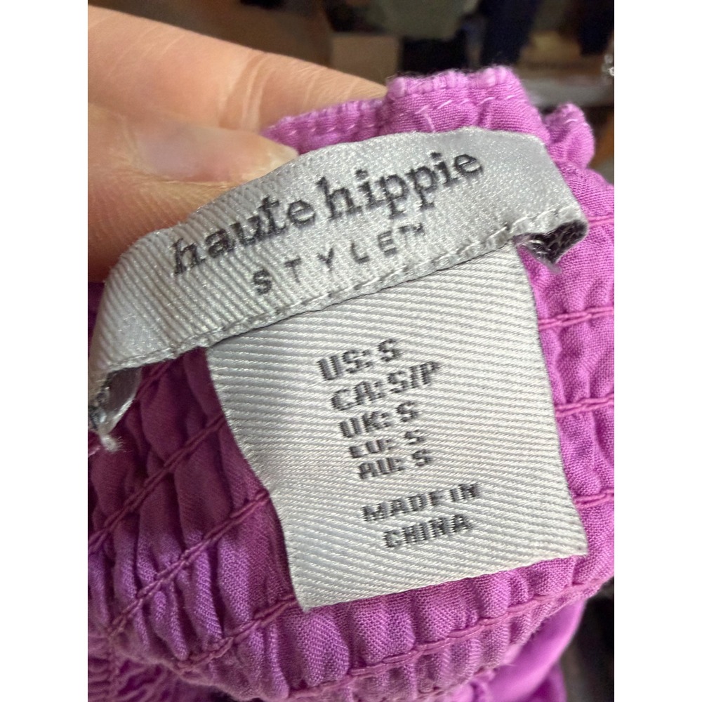 Haute Hippie Style Maxi Dress Womens S Purple Tiered Boho Cottagecore Bow Back - Picture 5 of 13
